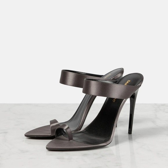 Saint Laurent Grey Martha 110 satin mules 36 - Picture 1 of 8